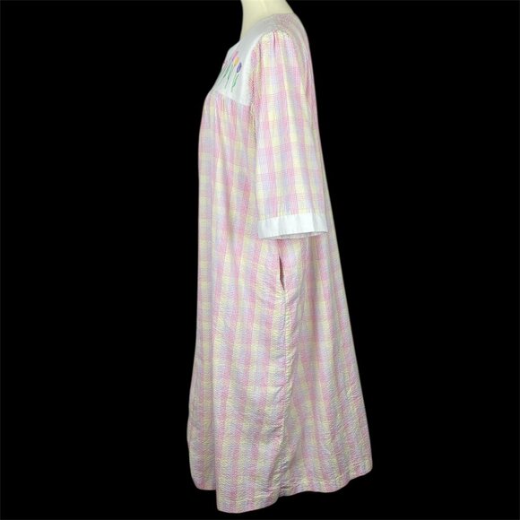 Vtg Stan Herman Signature II Seersucker Robe Sz L Duster House Coat Embroidered - Picture 5 of 7